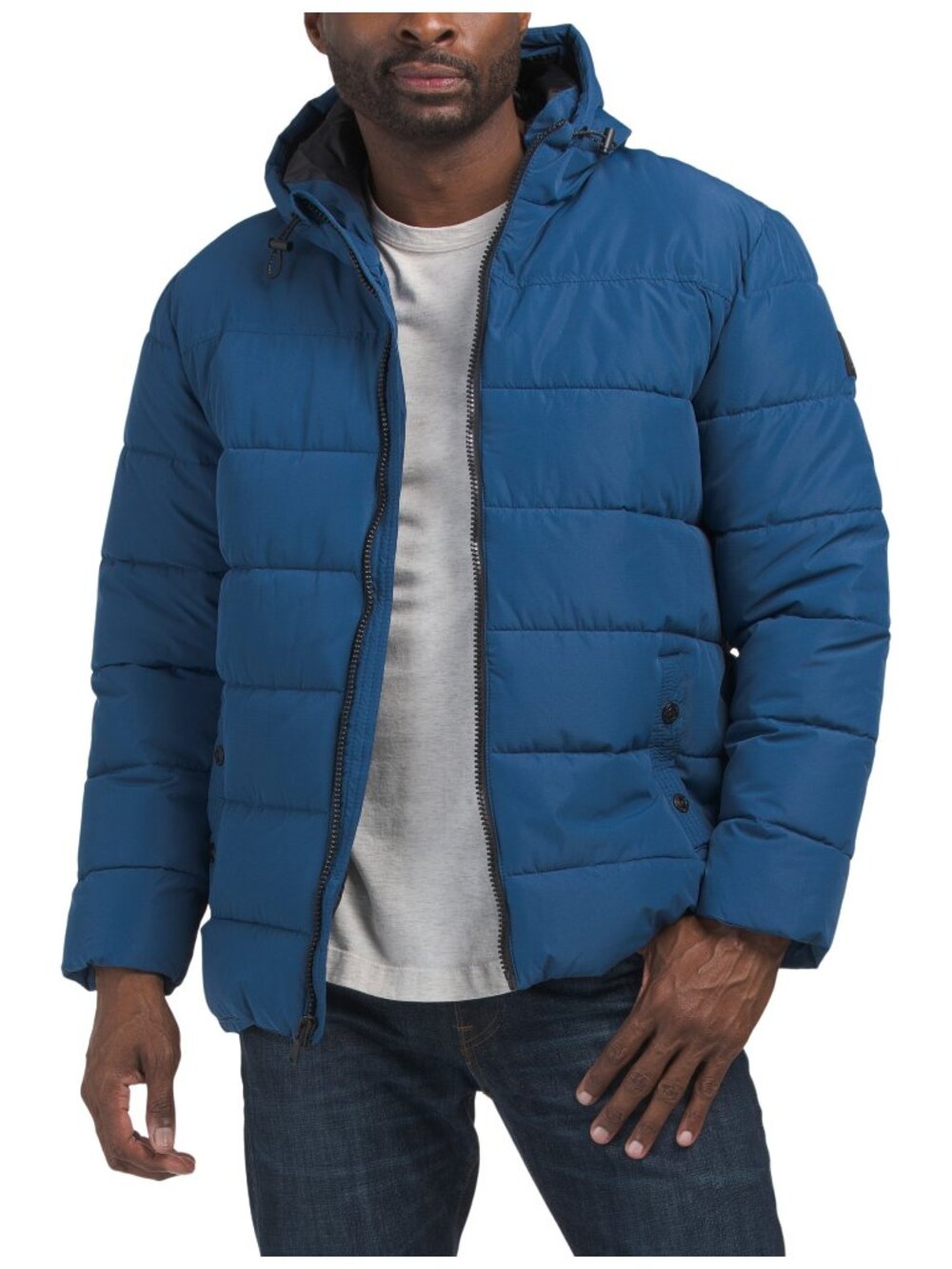 Perry Ellis Ripstop Heavy Puffer Coat Dark Blue Hooded Quilted Winter Jacket